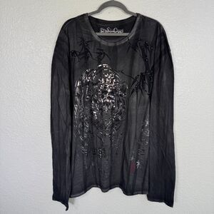 Key Closet Shirt Mens 3XL Studded Tiger Dragon Logo Graphic Tee Tshirt Grey Y2K